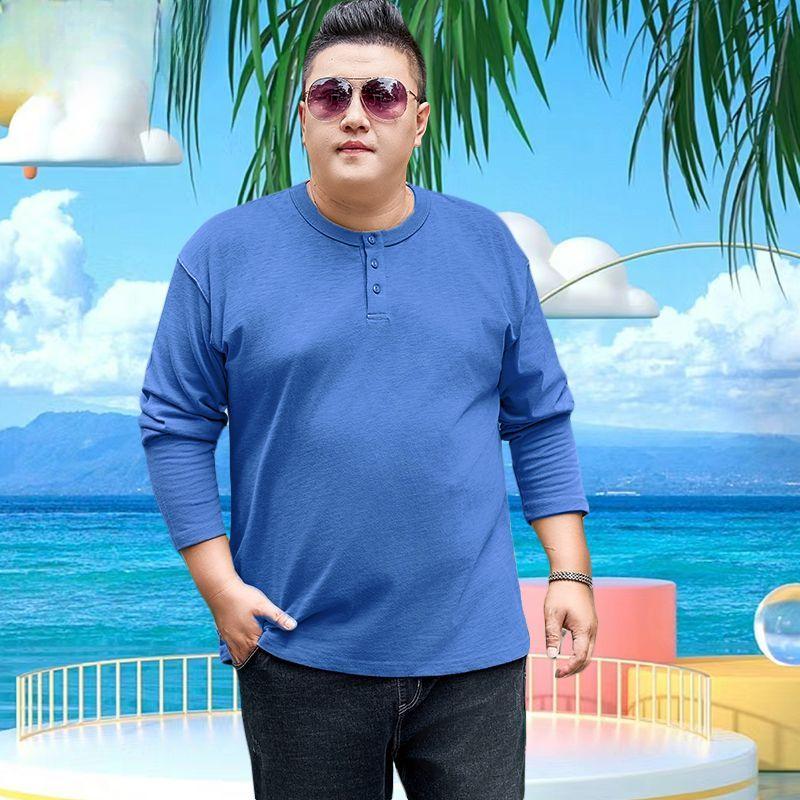 

Футболка с длинными рукавами для весны и осени, мужская, однотонная, повседневная, с воротником-стойкой, осенняя одежда для полных 150 кг XXXXL синий