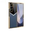Luxury Leather Plating Frame Phone Case for Samsung Galaxy Z Fold 7 6 5 4 3 with Screen Protector Film Soft Shockproof Cover Back Shell