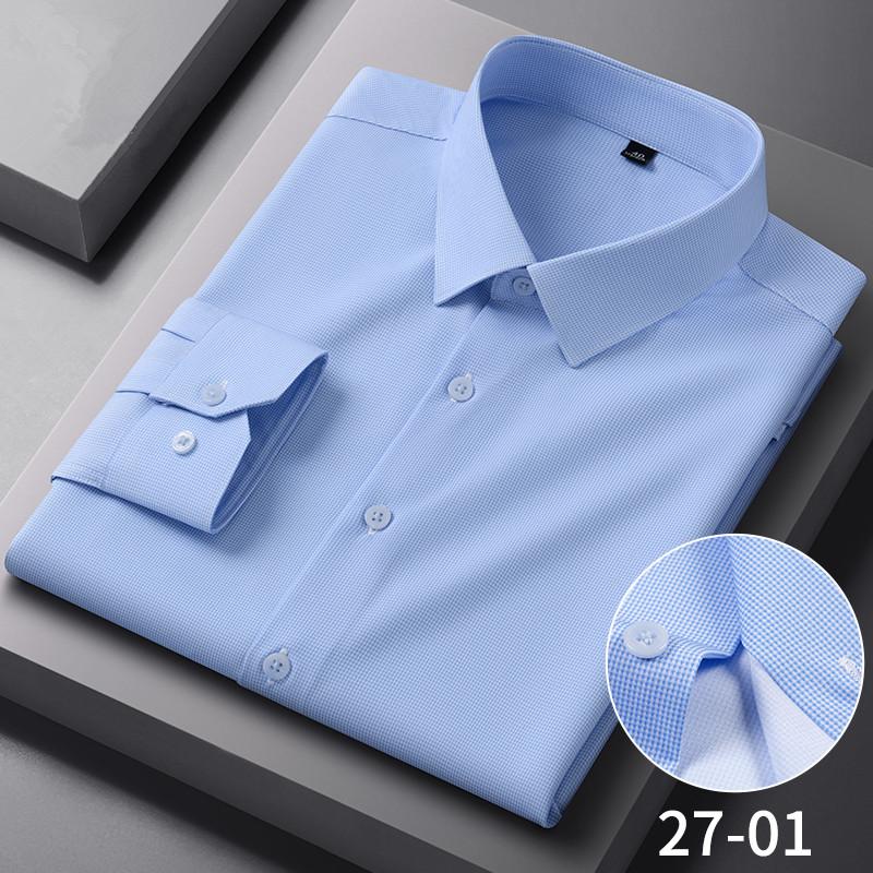 New Anti-Wrinkle Mens Plaid Stripe Shirts Autumn Spring Long Sleeve Thin Non-ironing Smooth Business Daily Social Man Clothing