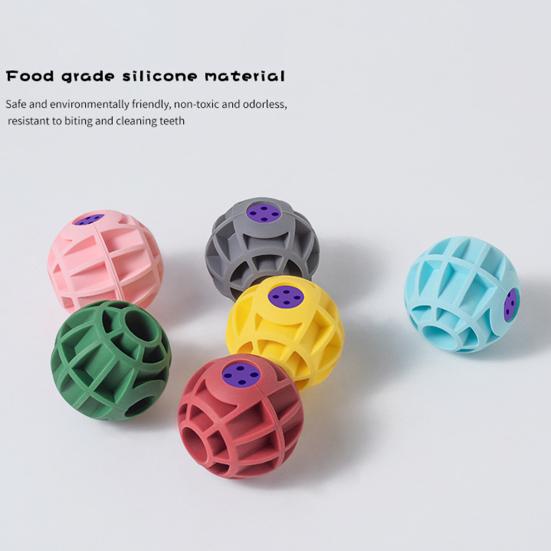 Pet Toy Silicone Ball Shape Bite-Resistant Puppy Chew Toy Relieves Boredom Grid Texture Teeth Cleaning Toy