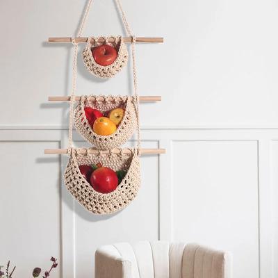 Bohemian Décor Fruit Hanging Basket Net Pocket Woven Fruit and Vegetable Net Bag Sundries Storage Hanging Bag Kitchen Organizer