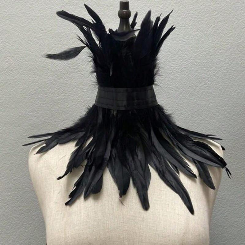 Halloween Dress-up Feather Lace Cape, Black Decorative Shawl for Party, Catwalk and Photoshoot