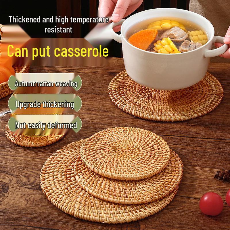 Rattan Heat-Resistant Insulation Mat for Pots, Bowls, Plates, Coasters, Teapots, and Casseroles