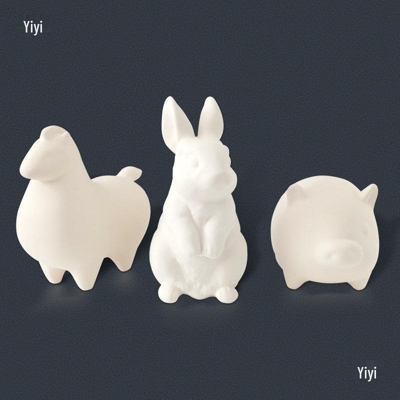 Year of the Horse Ceramic Slip Casting: Handmade Unglazed Zodiac Pottery for Children, Featuring Rabbit, Piglet, and Pony