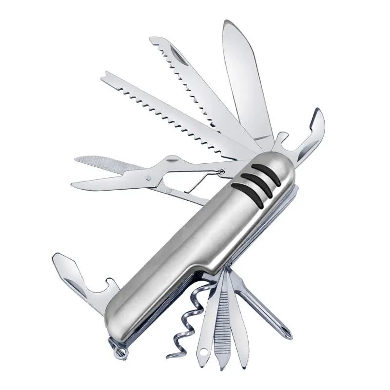 Carry Around Multifunction Outdoor Emergency Tools Stainless Steel Bottle Opener Cork Drill Portable 11 In 1 Fold Pocket Knife
