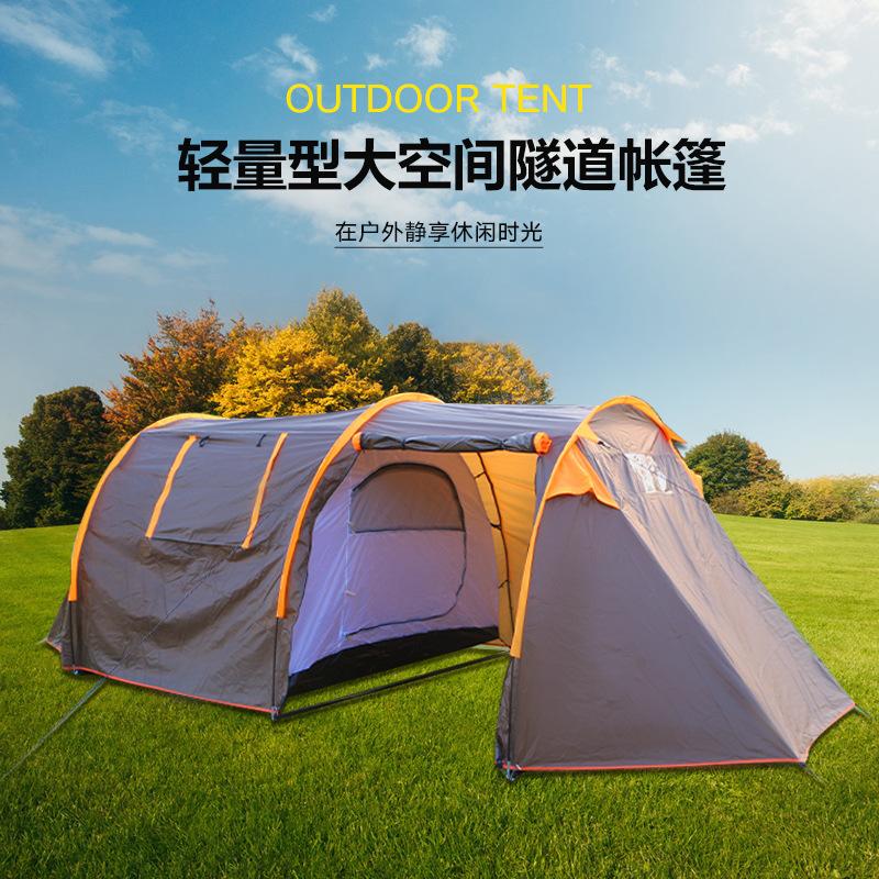 Large capacity outdoor tunnel tent family camping thickened rainproof tent park camping leisure tent