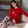 Women's Christmas Red Velvet Teddy Bear Pajamas - Warm, Breathable, Casual Coral Fleece Homewear for Autumn, Winter, Spring