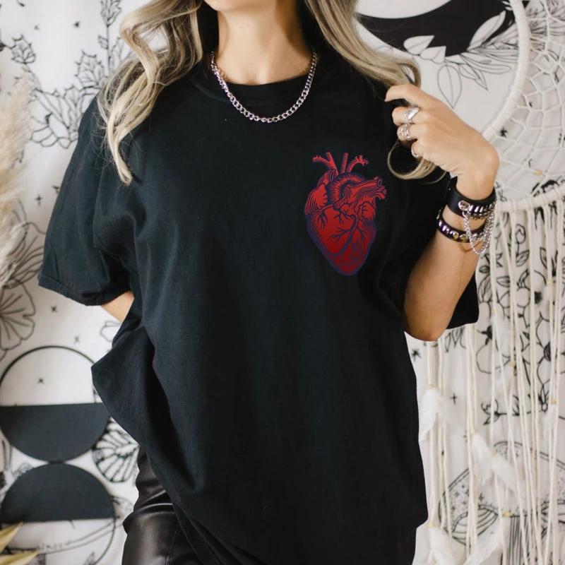 

Anatomical Heart Pocket Print T Shirt Women Hipster Nurse Cardiology Tshirt Streetwear Aesthetic Anatomy Graphic Tees Tops 5XL S
