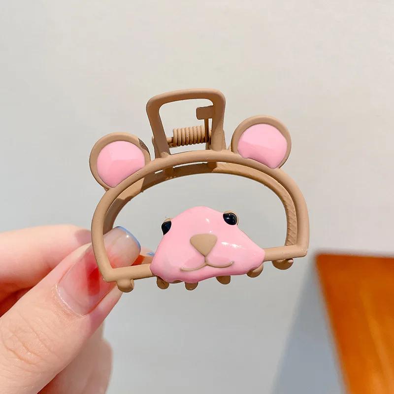 

Cute Little Bear Pink Cat Hair Clips Hollowed-out Metal Girls High School Ponytail Clips Cherry Headwear Hair Accessory Clips