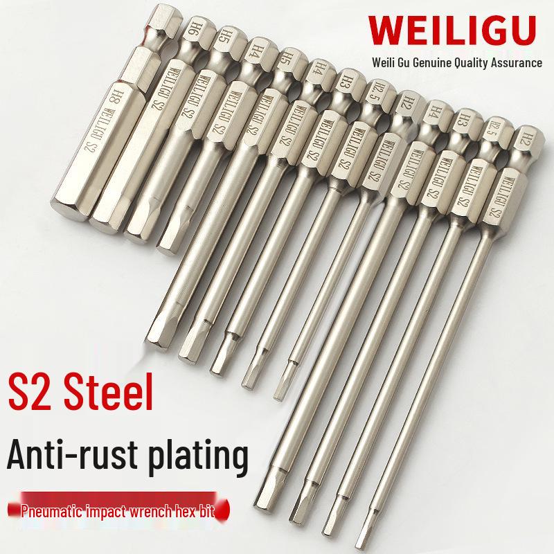 Electroplated Anti-Rust Hex Bit Set, S2 Steel, Extended Pneumatic Air Driver, Hex Socket Screwdriver.