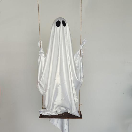 Halloween Decoration Outdoor Swing Ghost Ornament with LED Lights Adjustable Hanging Spooky Ghost Decor