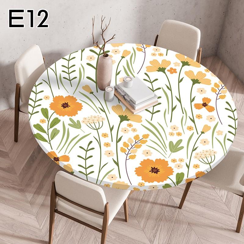 1PC Waterproof Floral Tablecloth Round Fitted Elastic Edged Tablecloth Picnic Table Cover Farmhouse Decorations Picnic Kitchen