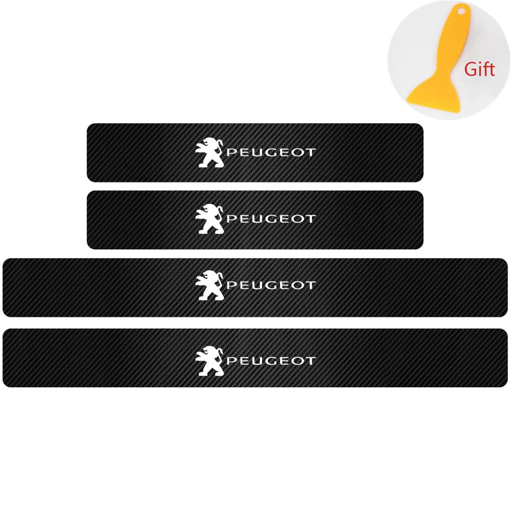 4Pcs Car Door Threshold Sill Carbon Fiber Sticker Protector Decal Accessories For Peugeot 107 2008 206 207 208 307 308 508 Wheel