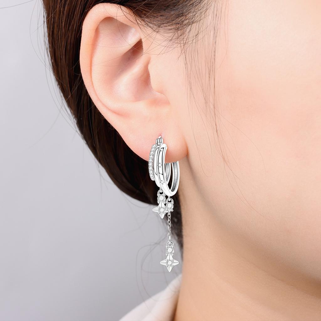 PANPOKI 925 Silver Starry Tassel Drop Earrings Women Trendy Multi Layer Party Jewelry Gifts for Her Elegant Charm