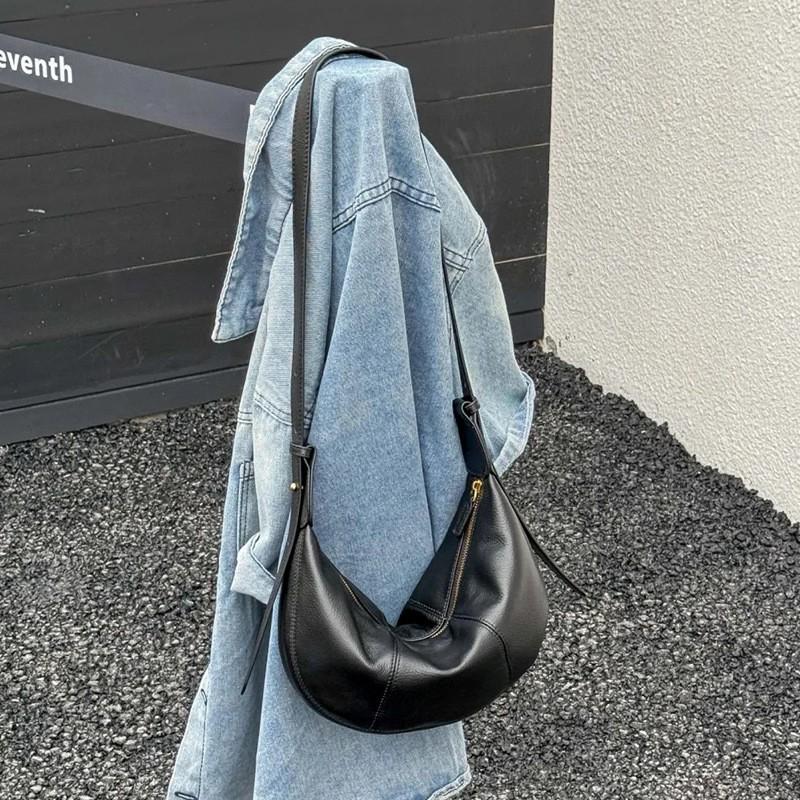 All-matching Croissants Authentic Leather Dumpling Bags Women's Top Layer Cowhide Commuting Shoulder Large Capacity Niche High-quality Feel