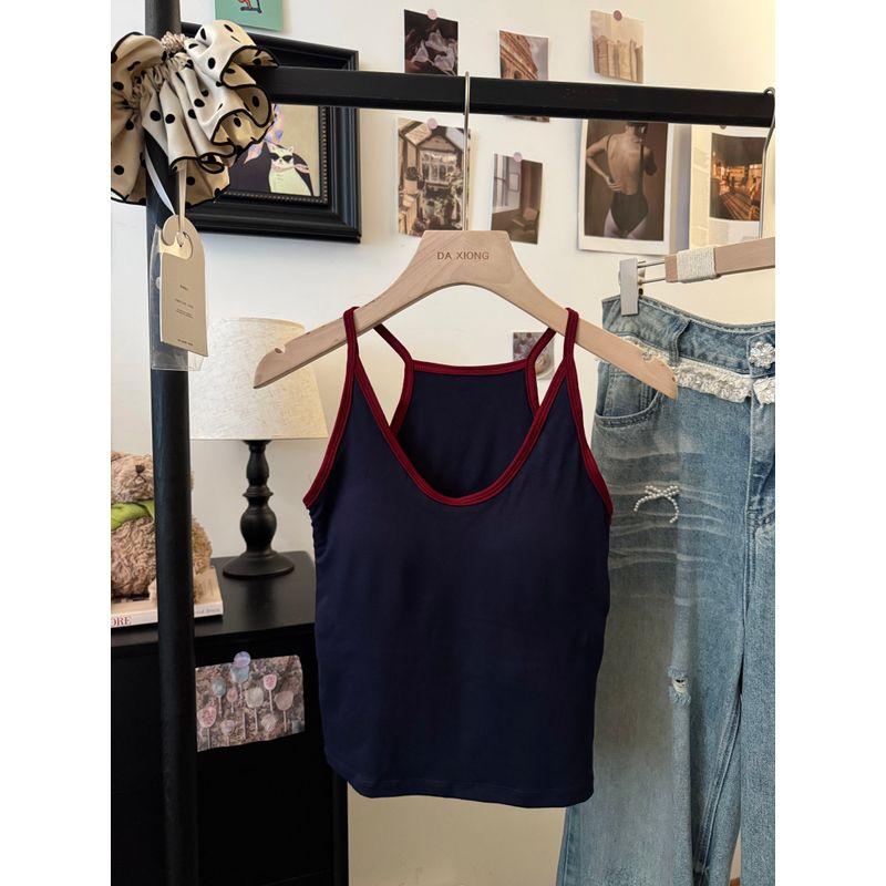 Kumikumi American Gyaru Pure Ribbon Chest Pad Vest Sling Women Autumn Chic Age-Reducing Slimming Sleeveless Top
