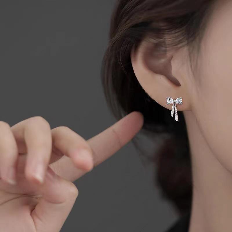 Exquisite 925 Sterling Silver Bow Stud Earrings - Light Luxury Niche Design for Women