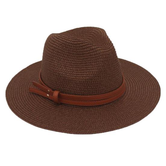 

Women Jazz Hat Wide Brim Faux Leather Belt Decor Beach Straw Hat Adjustable Size UV Protection Foldable Summer Hat кофейный
