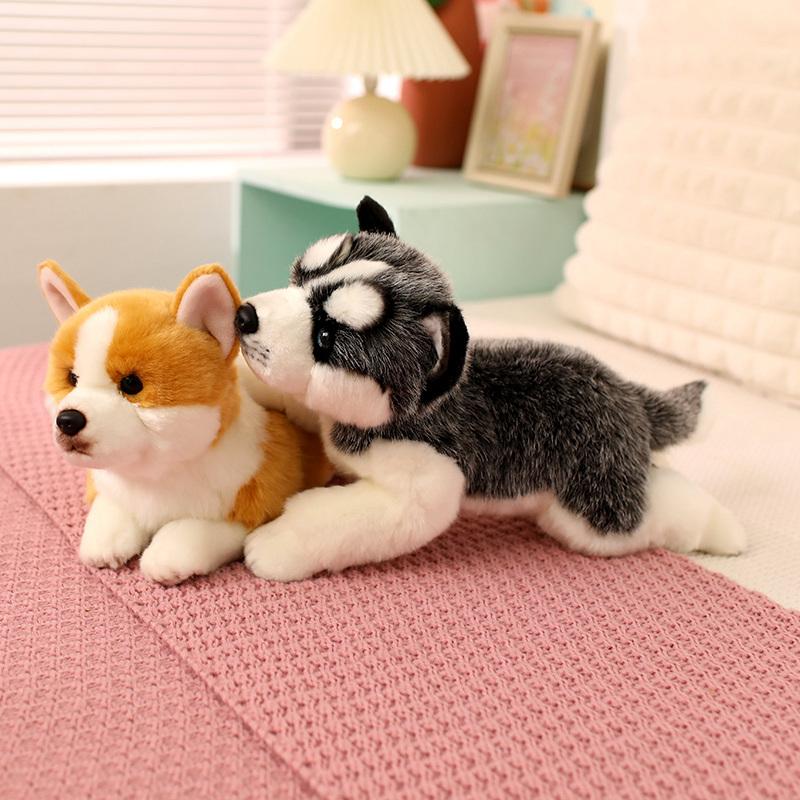 Simulation Pet Husky Corgi Plush Toy Cute Cartoon Animal Labrador Stuffed Doll Home Decor Gifts For Girl