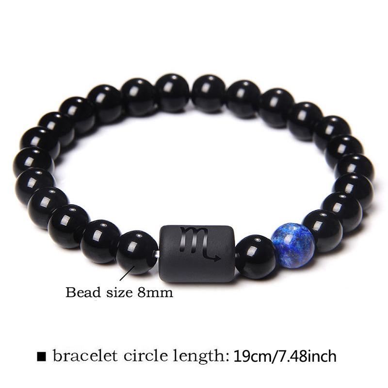12 Constellation Zodiac Signs Beads Couple Bracelet Natural Black Onyx Stone
