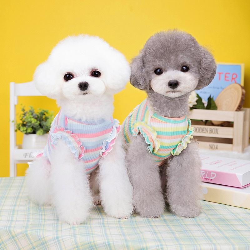 Summer Dog Clothes Pet Dog Vest Dress Dog Knitted Striped Dog T Shirt Chihuahua Bichon Clothing Kitten Puppy Girls Dog Costume