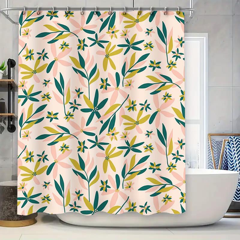 Vintage Floral Printed Shower Curtain Waterproof Bathroom Decor Pink Green Yellow White 90x180cm