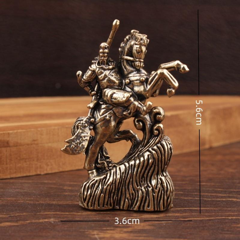 1PC Home Decoration Crafts Brass Chinese God Of Wealth Riding Horse Guan Gong Statue Accessories Copper Office Desk Decor