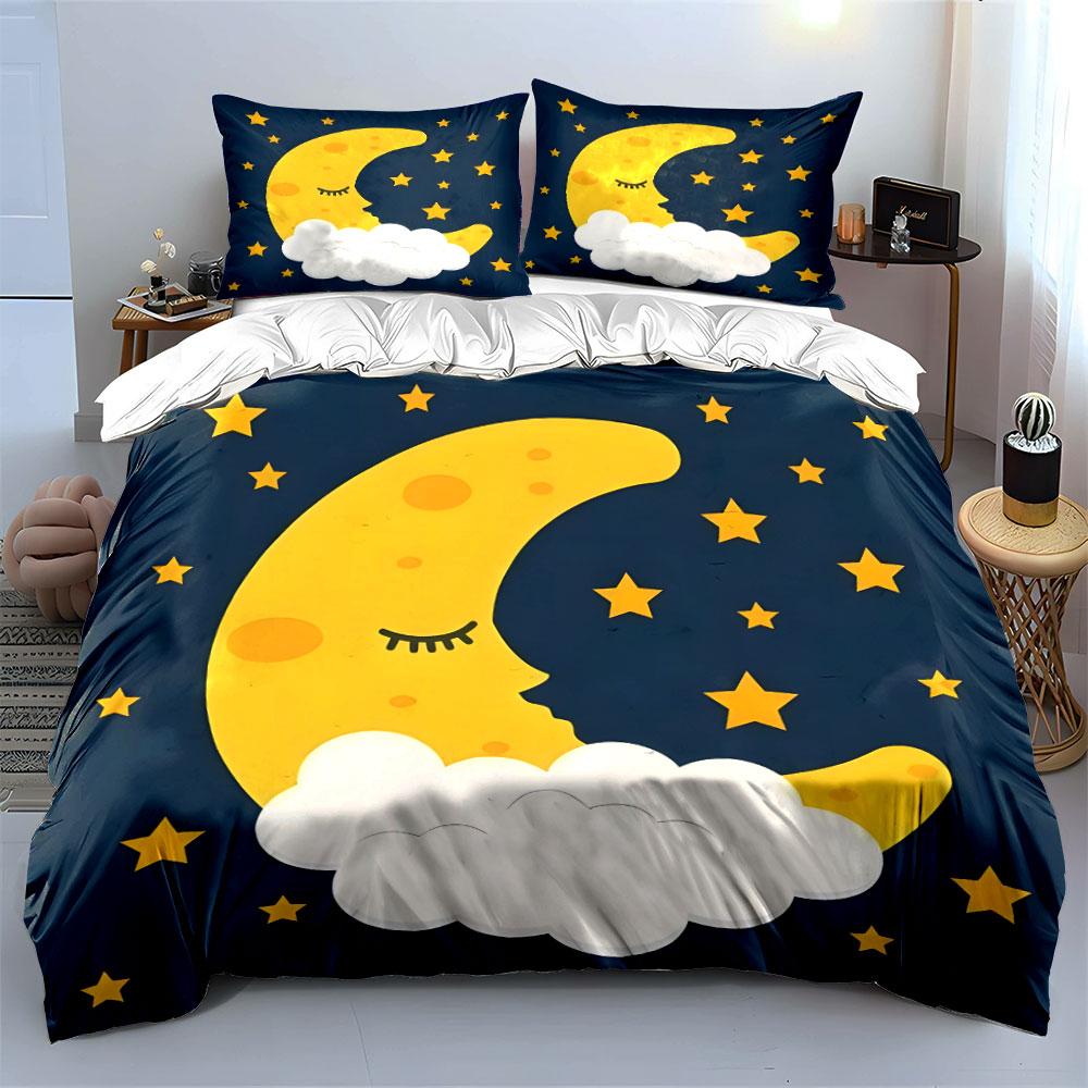 Sleeping Moon and Stars Bedding Bedding Duvet Cover Set Duvet Cover Pillowcases (1 * Duvet Cover 2 * Pillowcases, without duvet insert)