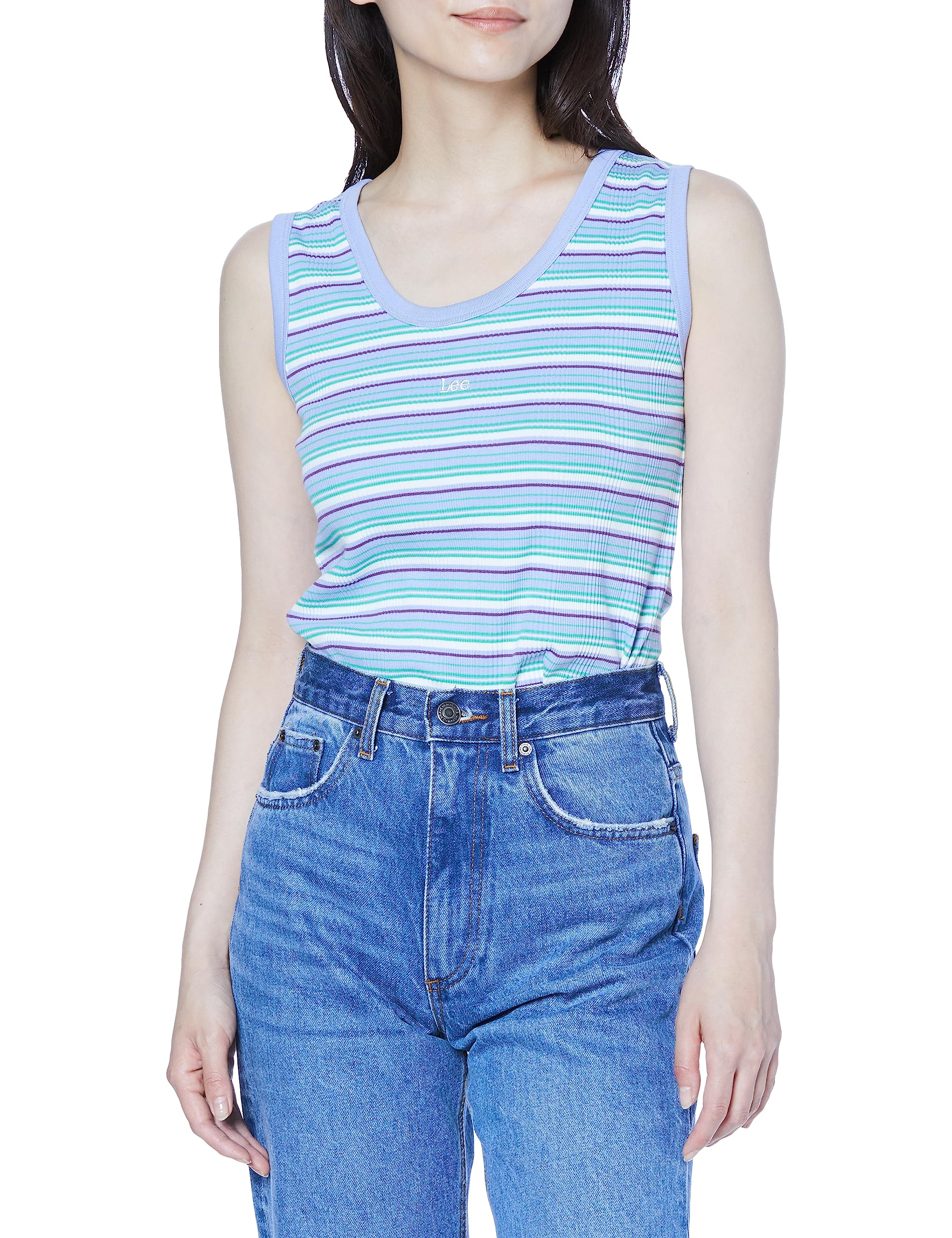 

Lee Официальная майка в рубчик Размер SAX M Женский топ в мультиполоску,