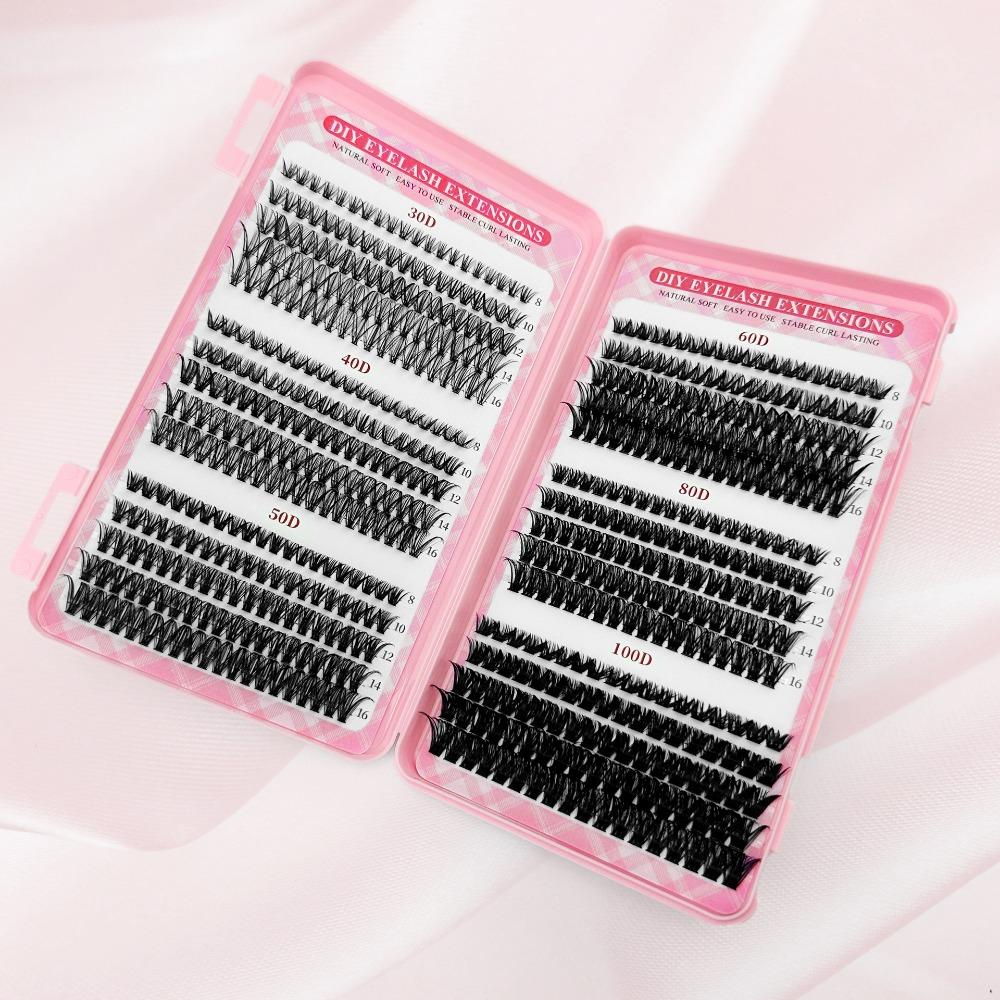 9-16mm Length False Eyelashes Natural Look Wispy Style DIY Lash Extension Kit Fluffy Clusters Volume Fans Fake Eyelash