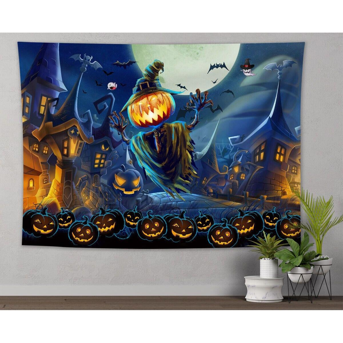Halloween Tapestry Spooky Pumpkin Scarecrow Ghost 75x100