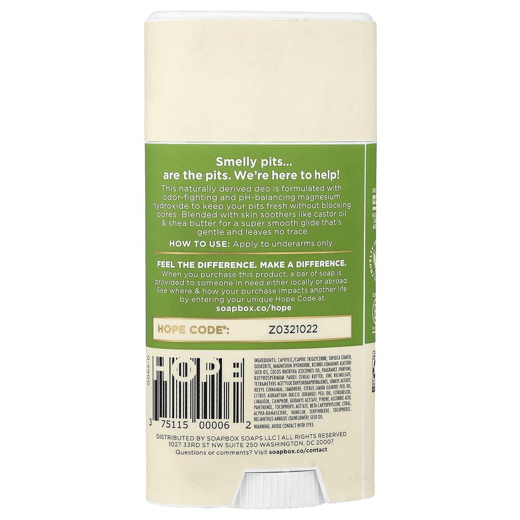 Soapbox Aluminum-Free Deodorant, Bergamot + Citrus, 75g (2.65oz)