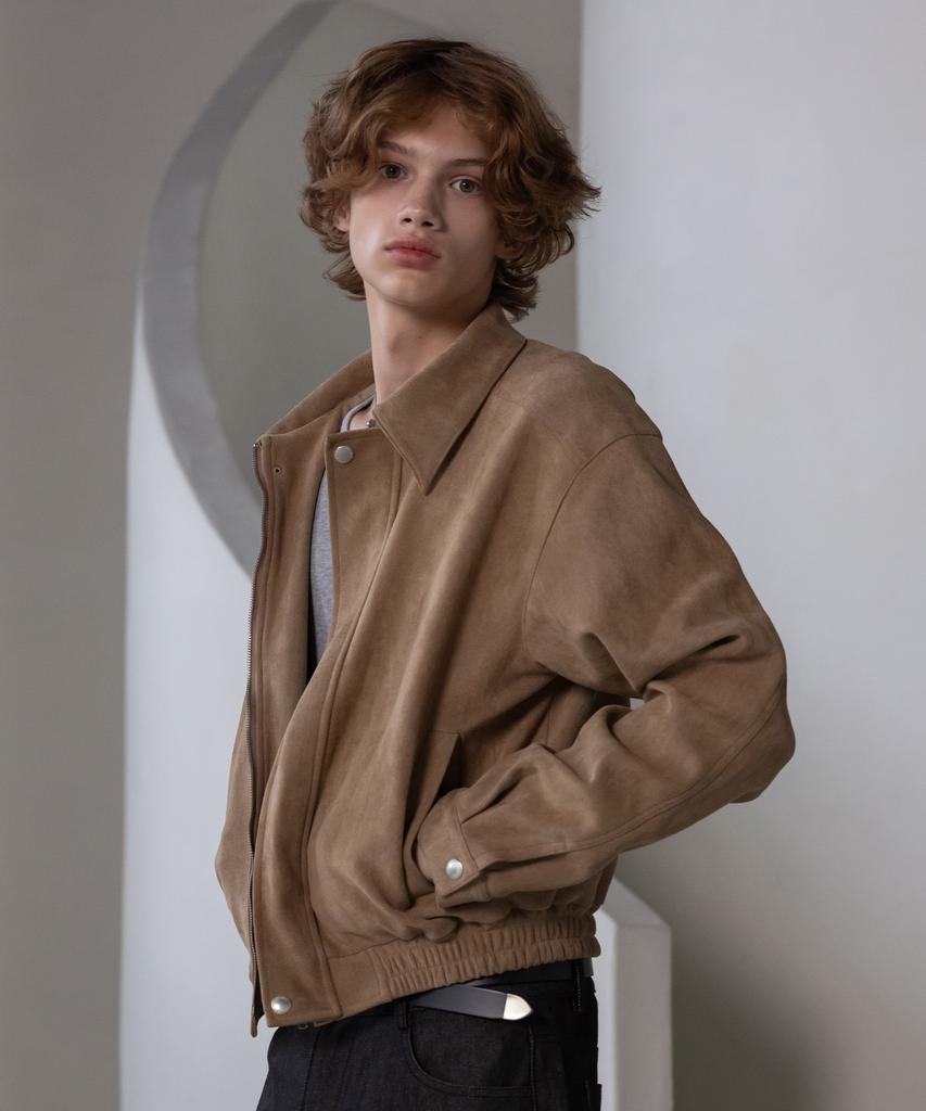 Decoroso Suede Zip-Up Blouson Jacket [Camel]