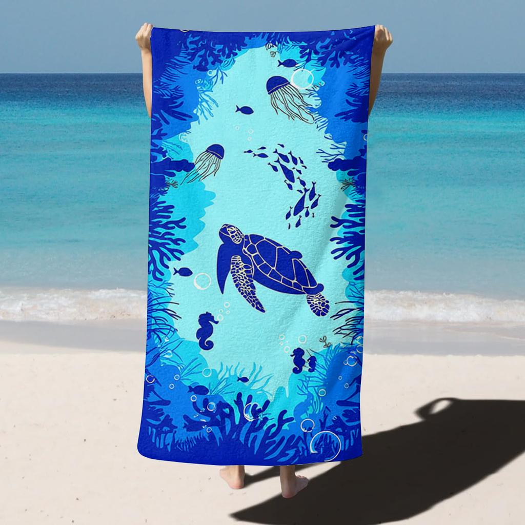 1PC Towel Azure Sea and animals Turtule arts for family friend Quick-Dry Beach Towel For Yoga Tourism Beach GYM Camping Swimming