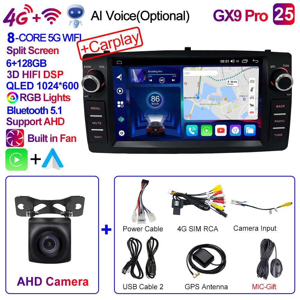 2din Android 12 Wireless CarPlay Android Auto Car Radio Multimedia GPS for Toyota Corolla E120 2003-2006 BYD F3 Stereo 4G