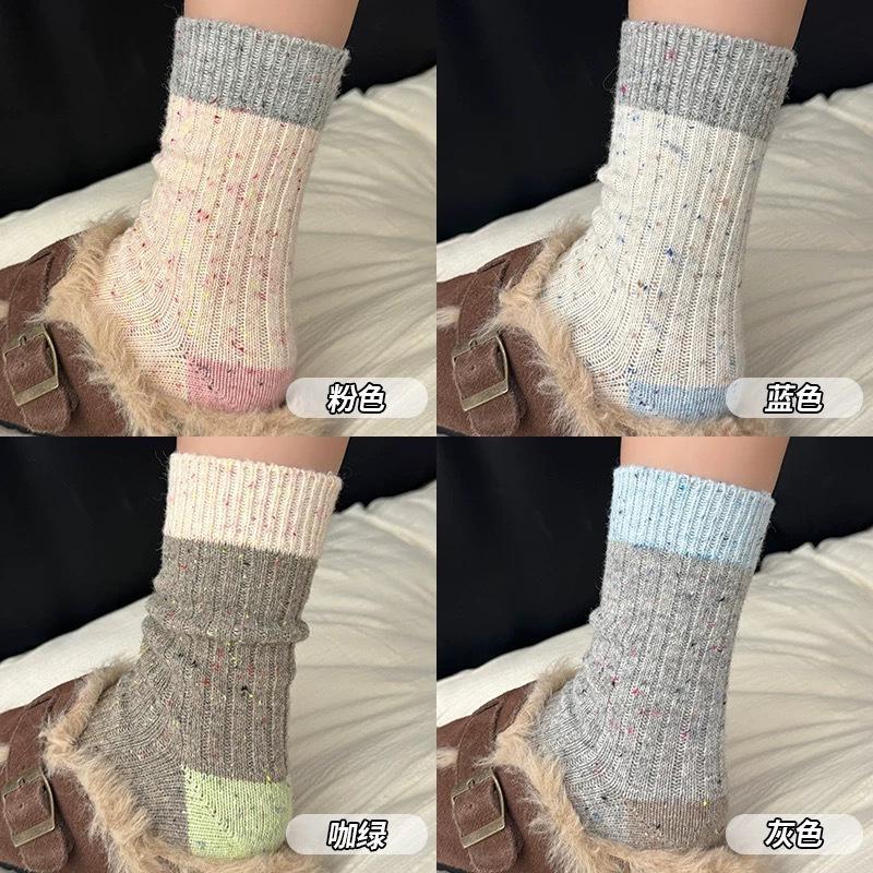 

Stacking Socks Ideas Cashmere Wool Fleece Socks Medium Tube Socks Retro Yarn Contrasting Colors Thickened To Keep Warm One size fits all