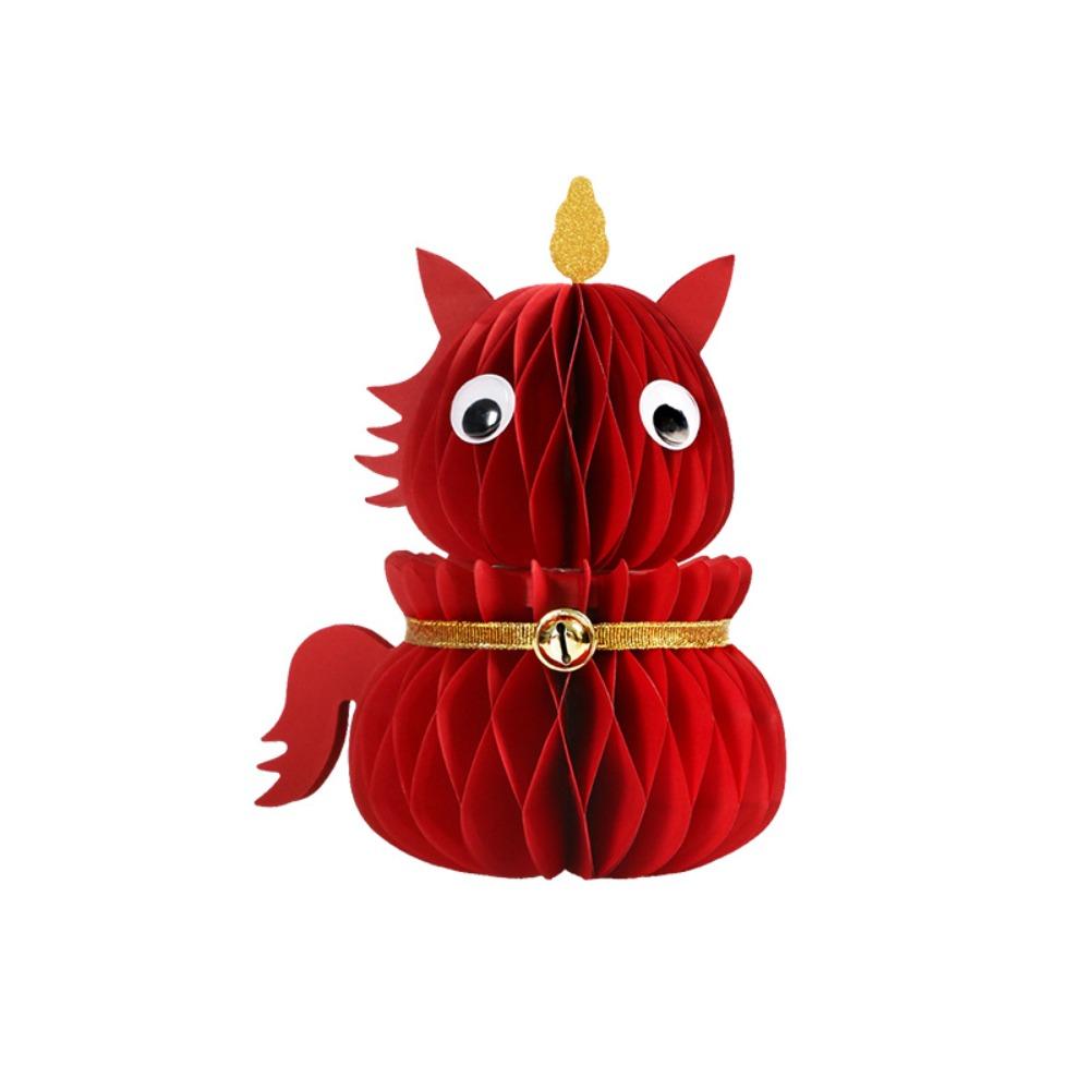 

Tassel Foldable Horse Ornament 3D Telescopic Horse Year Paper Ornament Home Decor Red Sit 15cm