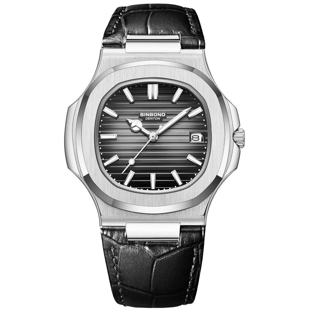Men's Fashionable Waterproof Luminous Calendar Watch with Genuine Leather Strap