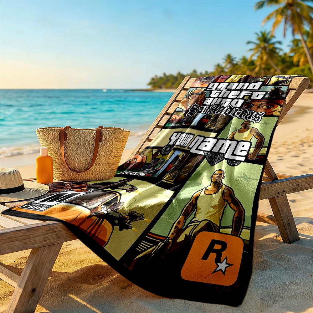 Grand Theft Auto Customize Your Name Beach Towel High Absorbency & Quick-Dry Perfect for Traveling Yoga Camping and Swimming