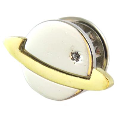 [Q1407] - Handmade Silver-gold 'Saturn' Pin Brooch - 18x12 Mm