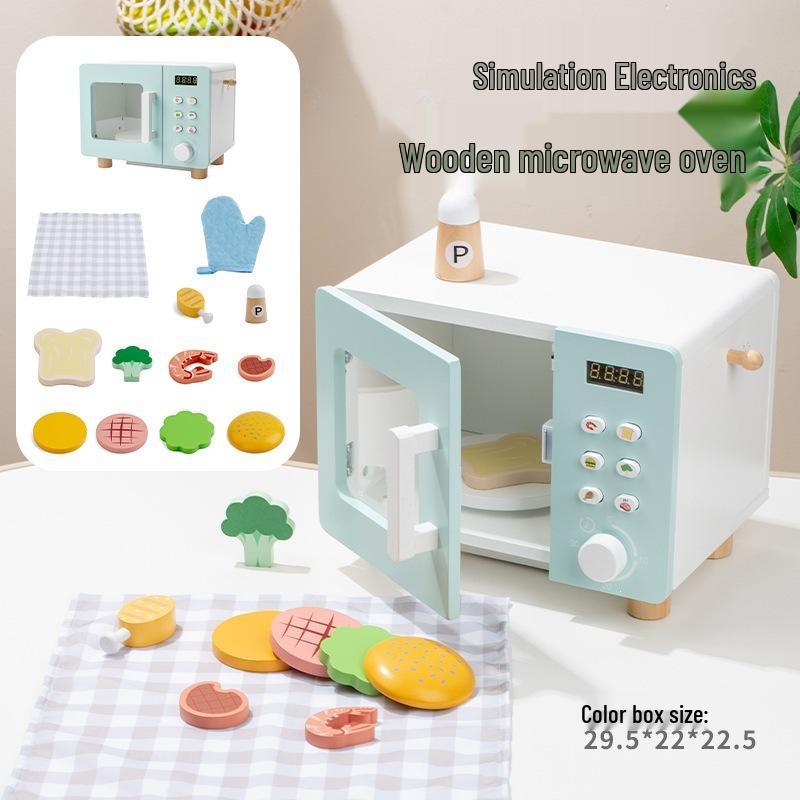Children s Wooden Kitchen Playset: Coffee Maker, Air Fryer, Microwave, Oven & Tableware Simulation Toys