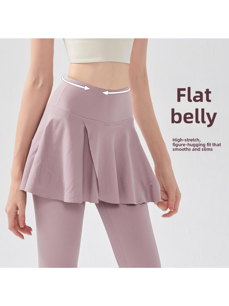 Autumn and winter new nude fake two-piece yoga trousers women's high waist hip lift exercise running tight dance skirt cycling trousers