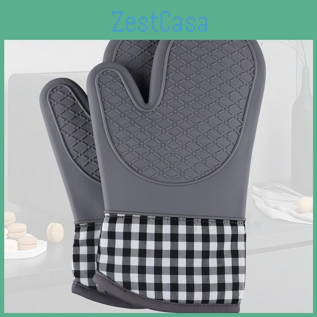 Oven Thickened Silicone Gloves Heatresistant Lengthened Cottonlined For Baking Microwave