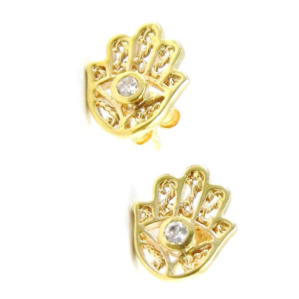 Les Trésors De Lily [C5749] - Pozlacené náušnice 'Ruka Fátimy' bílé