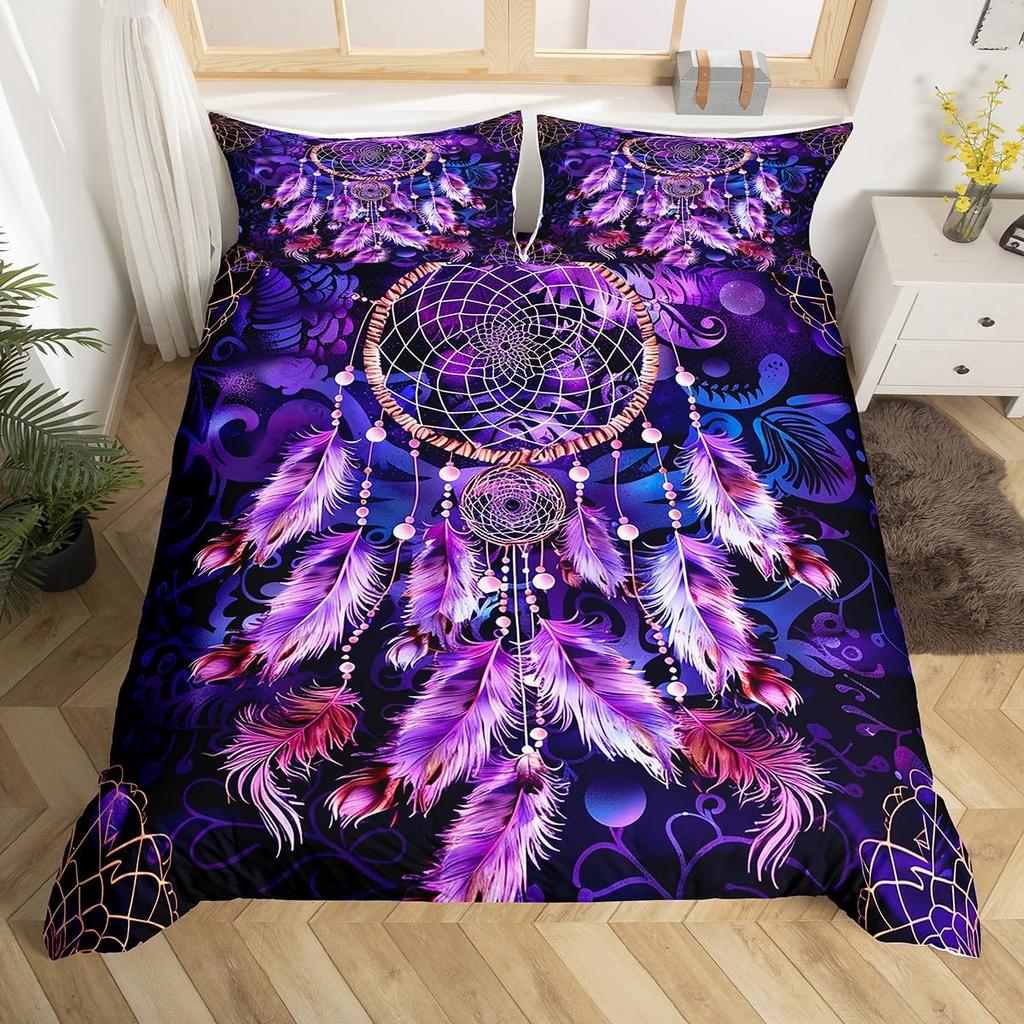 Bohemian Soft Duvet Cover Set Dreamcatcher Geometric Feather Print Beding Set King Quen Sized Dimensions Rom Decor Microfiber Warm Comforter Cover