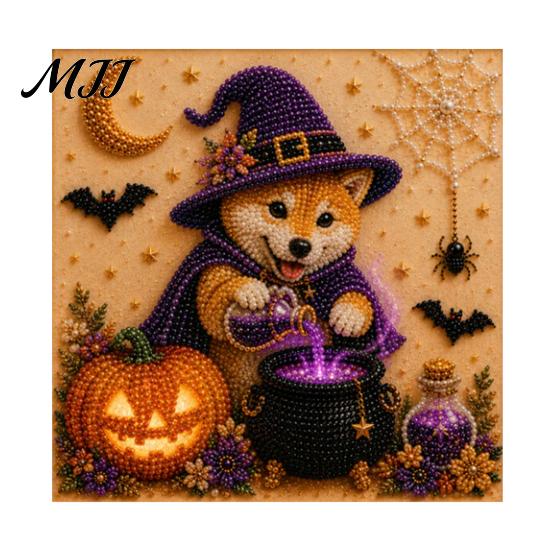 Therapeutic Art for Beginners Halloween Faux Pearl Painting Kit, Puppy Ghost 3D Craft Unique Handmade Gift Idea Adults Beginners, Home Wall Decor, DIY