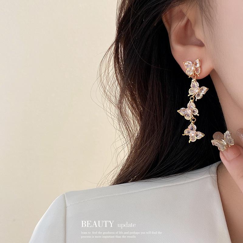 Personalized design zircon butterfly fringed earrings fashion niche stud earrings temperament earrings