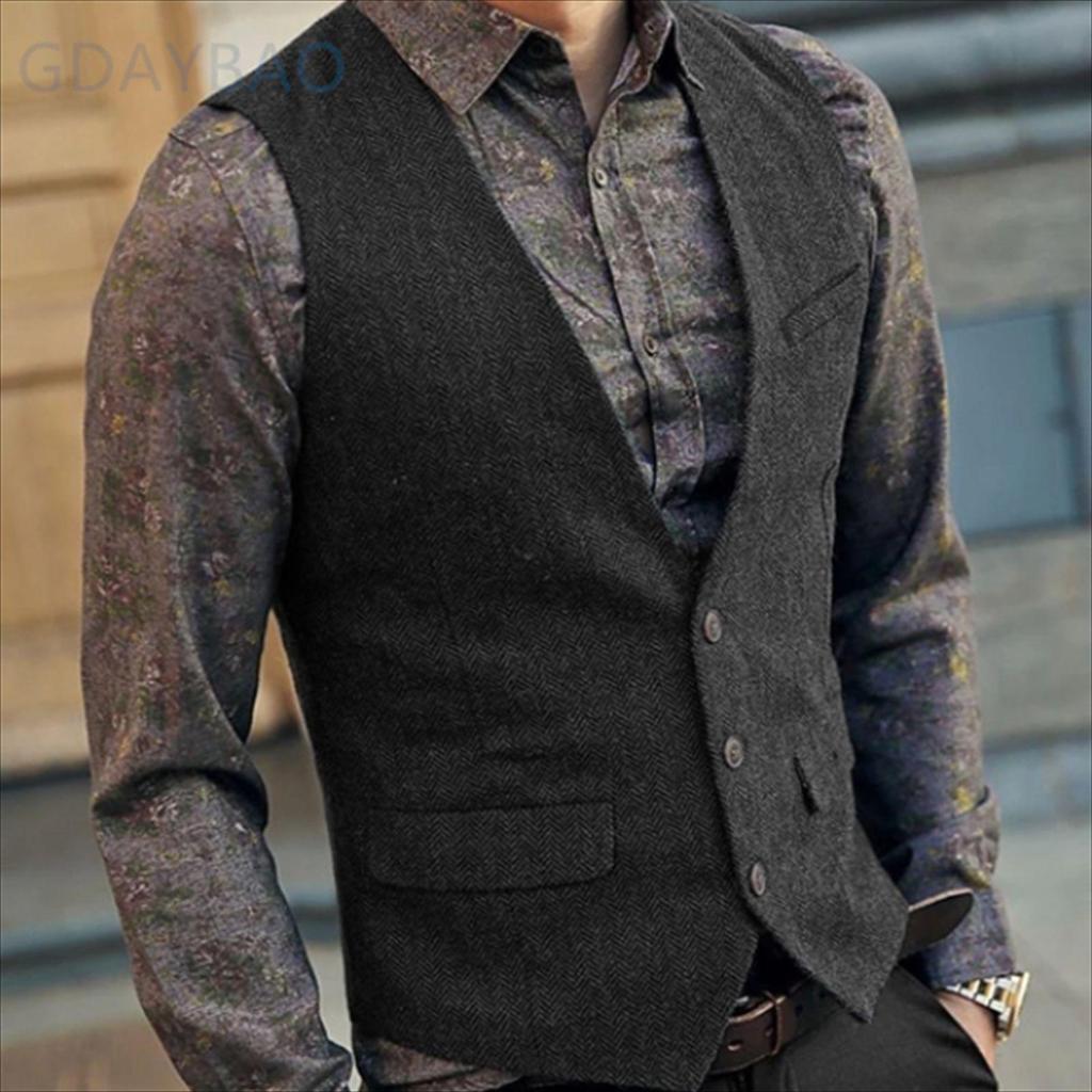 Pánská ležérní vesta se vzorem rybí kosti na rok 2024 - Nový britský styl