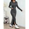 2026 Fashion Hooded Sweatshirt Dress with High Waist Slit Casual Hoodie Long Dresses Solid New Spring Autumn Slim Wrapped Party Dress