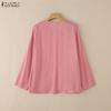 ZANZEA Women Casual Round Neck Solid Color Loose Long Sleeve Blouse
